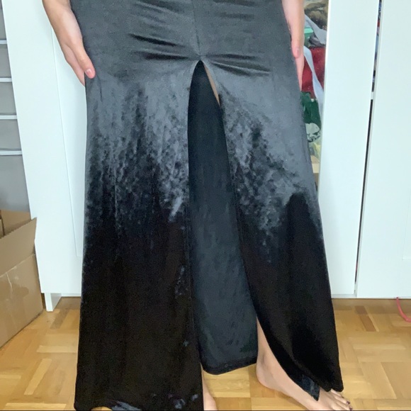 Long Black Stretchy Satin Dress/Gown with Slit - Picture 7 of 15